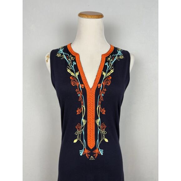 Christian Lacroix Bazar Floral Embroidered Dress M Blue Sleeveless Designer Y2K - Picture 2 of 9